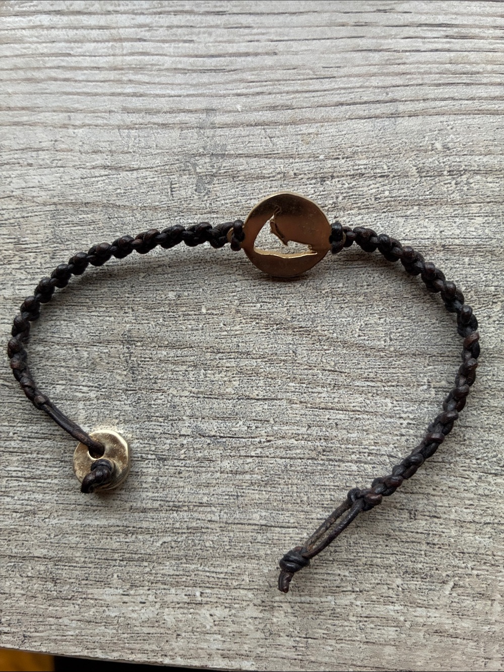 Men's Brown Braided Leather Bracelet with Brass Accent